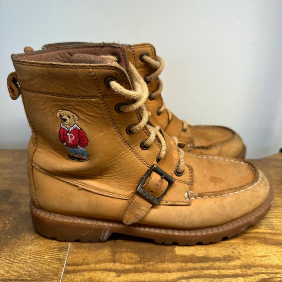 Polo Ralph Lauren Shoes - Polo Ralph Lauren Ranger Boots Tan Leather Polo Bear Moc Toe Buckle